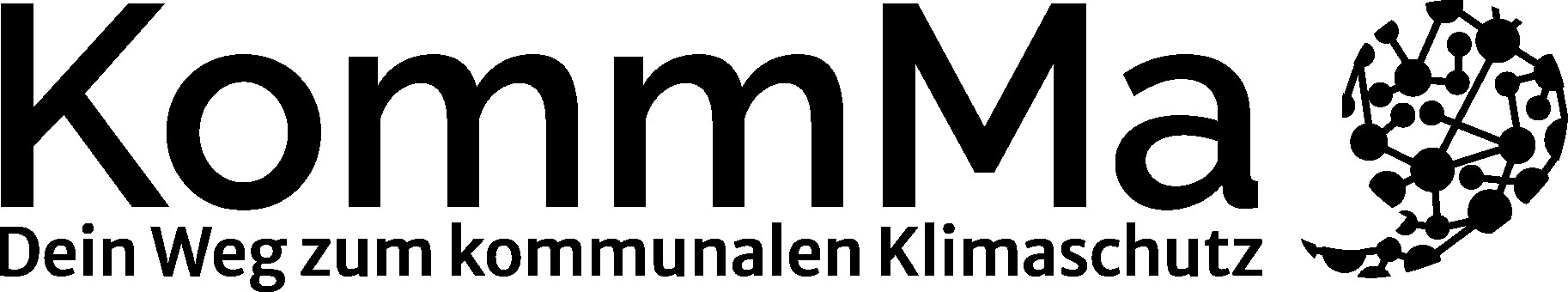 Logo vom Projekt KommMa mit dem Schriftzug: Dein Weg zum kommunalen Klimaschutz.