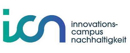 Logo des Innovations-Campus Nachhaltigkeit (ICN) mit gr&uuml;ner bis blaue Verlaufslinie.