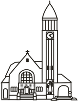 Strichzeichnung einer Kirche.