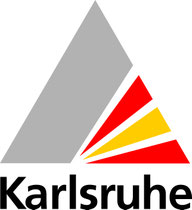 Logo der Stadt Karlsruhe mit einem stilisierten grauen und farbigen Dreieck.